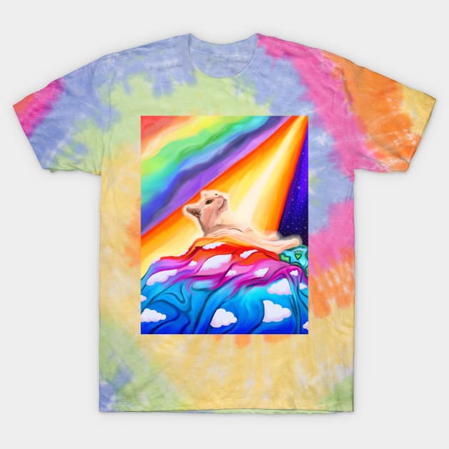 Glowing White Cat Entering Rainbow Bridge Heaven T-Shirt by Art by Deborah Camp